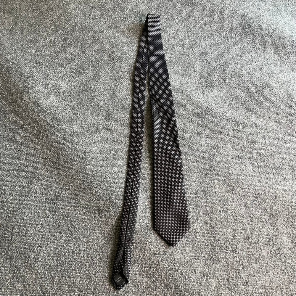 Sean John Mens Black Silver Geometric Micro Dot Silk Blend Necktie Classic Tie